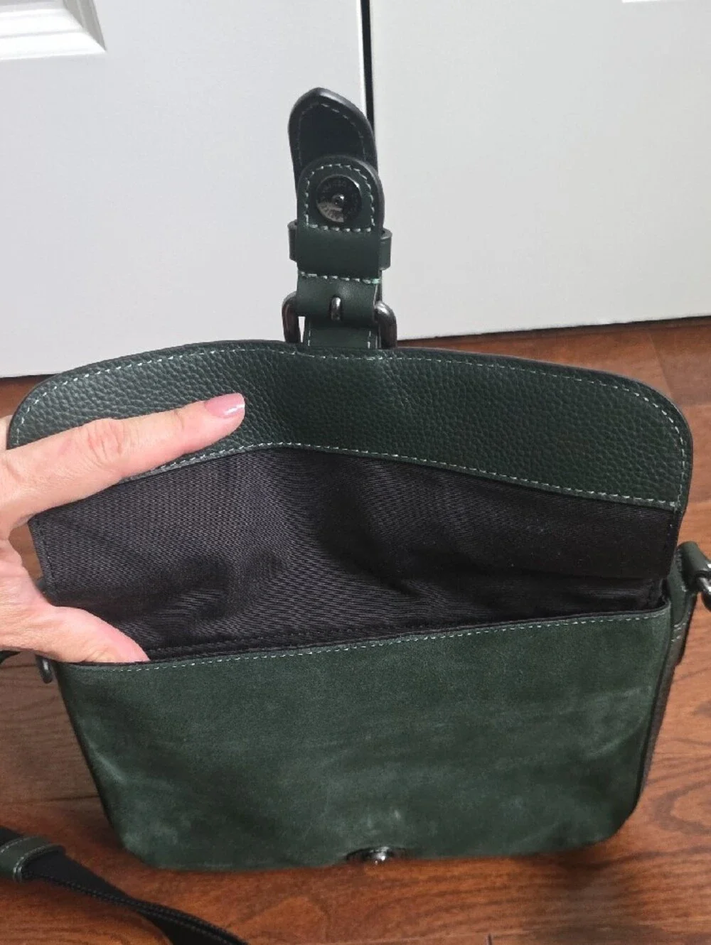 Coach Hudson Forest Green Leather & Suede Crossbody Messenger